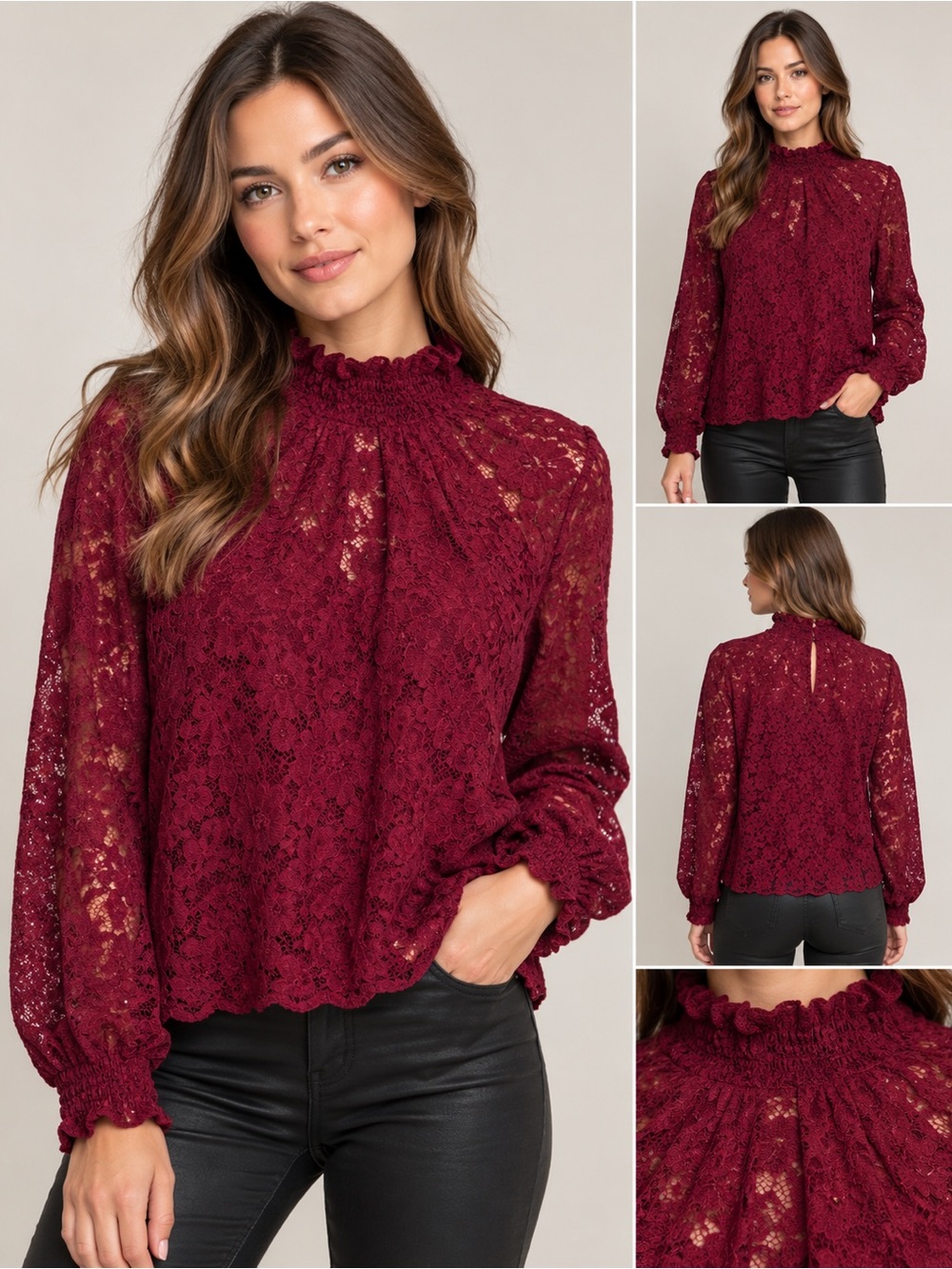 Joie Burgundy Lace Blouse US XL